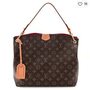 Louis Vuitton Brown Monogram Canvas Shoulder Bag with Dark Pink Interior Trim